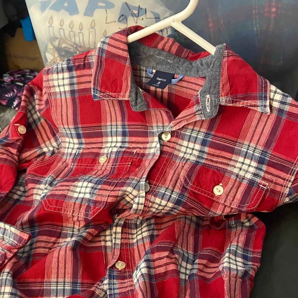 GapKids Red and Navy Plaid Button-Front Oxford style Shirt